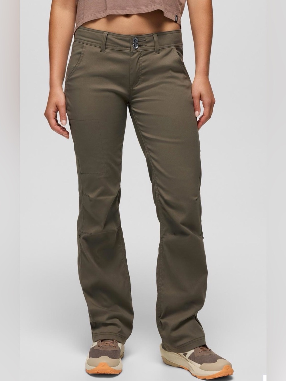 Prana Halle Low Rise Boot Cut Pants Roll Up Slate Green Performance Hiking 8